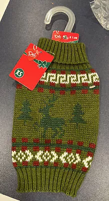Dog Sweater Knit Turtleneck Winter Christmas Reindeer Trees Green Size XS NWT • $9.99
