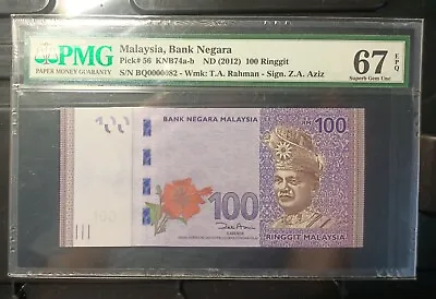 Malaysia Banknote Rm100 Pmg67epq Low Number Bq0000082 Zeti Gabenor • $118