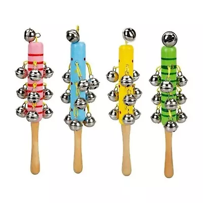 JIngle Stick Toy Wooden Solid Hand Held Musical Instrument Ring Bell Rattle X 2 • £8.79