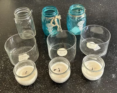 Job Lot Of 8 Asstd Pint Mason Jars Glass Containers￼ Glass Votive Candle Jars • $2.20