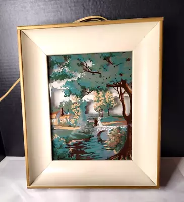 Vtg  Reverse Painted Shadow Box Victorian Picture Lighted Metal Display Works! • $69.97