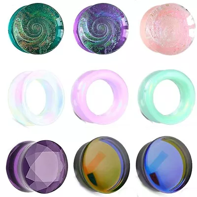 Ear Gauges Stretching Plugs Solid Glass Double Saddle Ear Tunnels 2g -1 Inch • $14.99