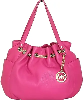 🌞michael Kors Jet Set Gold Chain Large Zinnia Pink Leather Ring Tote Bag🌺nwt • $204.59