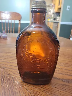 Vintage BROWN GLASS LOG CABIN SYRUP BOTTLE • $4.99