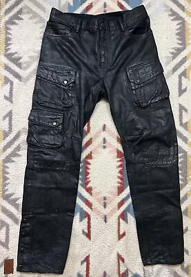 Polo Ralph Lauren Black Label Wax Pants Moto RRL Cargo Black Oil Cloth VTG • $180