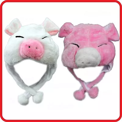 Pink White Pig Piglet Animal Cartoon Plush Fluffy Hooded Hat Cap Beanie Earmuff2 • $11.99