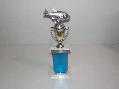Vintage 14  Fishing Trophy With Fish Topper Figurine Metal - 1970s • $24.99