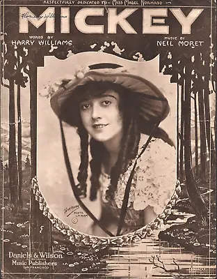 1918 MABEL NORMAND Antique Silent Film Sheet Music MICKEY Mack Sennett Photoplay • $9.99