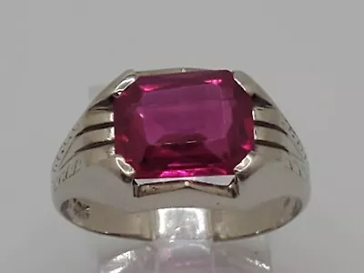 Mens 10k Solid White Gold 2.75ct Lab Ruby Solitaire Vintage Pinky Ring Size 8 • $324.99