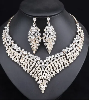 Leaf African Jewelry Sets Cristal Clear  Color Necklace Earrings Set • $16.99