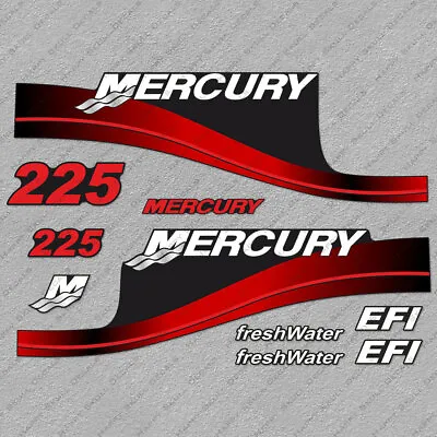 Mercury 225hp EFI FreshWater Outboard Engine Decals RED Sticker Set • $51.29