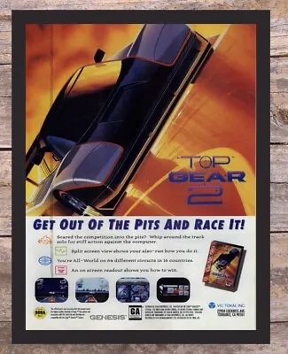 Top Gear 2 Framed  Sega Genesis Video Game Art 1994 Vintage Magazine Print Ad  • $40