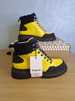 Desigual Women's Lace-up Trekking Boots Black Yellow UK 5 Chunky Unusual • $172.42