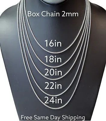 Stainless Steel Box Chain 2mm Unisex Hip Hop Jewelry For Women Men Size 16-24in • $3.99
