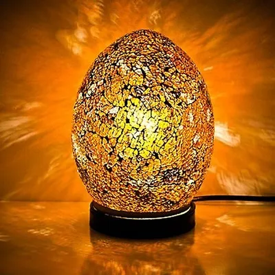Fabulous Mini Mosaic Glass Crackle Yellow/Gold Egg Table Lamp Desk Bedside • £24.99