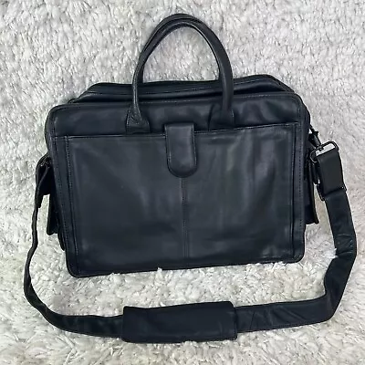 Franklin Covey Black Leather Laptop Computer Tote Bag • $39.99