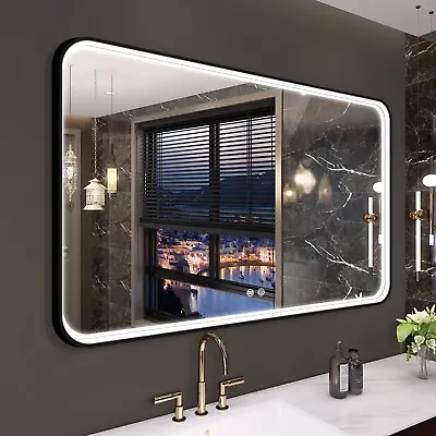 30*48in Matte Black LED Bathroom Mirror Vanity 3 Color Temperature Anti-fog Plug • $200.99