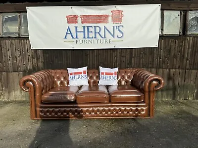 *Vintage Brown Leather Chesterfield 3 Seater Sofa FREE DELIVERY 🚚* • £700