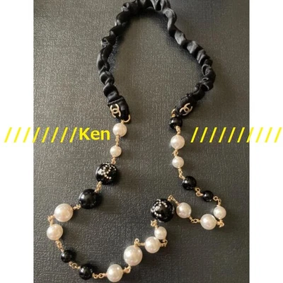 $999.99 • Buy CHANEL Necklace Chain AUTH Coco Vintage Rare CC Logo Black White Pearl Hair F/S