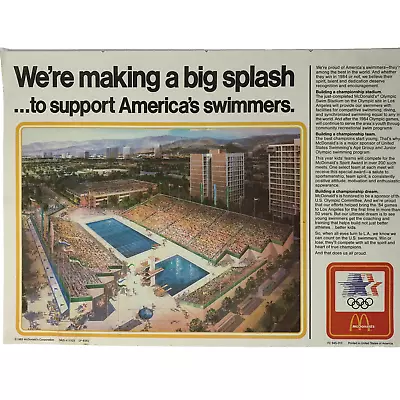 McDonalds Olympics USA Swimming Placemat Tray Liner Fast Food 1984 Vintage 80s • $29.24