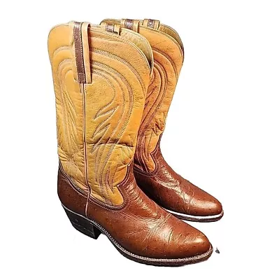 Tony Lama Vintage Soft Quill Ostrich And Leather Cowboy Boots Mens 10.5 • $69.95