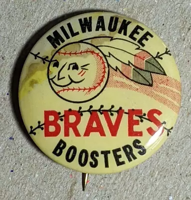 1957 Milwaukee Braves Boosters Pin - 1 & 1/4 Inch Diameter - VINTAGE! • $34.95