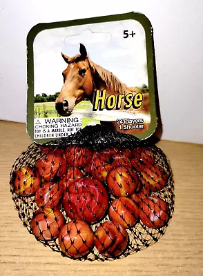 Vintage Net Bag Vacor/Mega 25 Horse Marbles Orange Swirl Includes Shooter NEW • $16.99