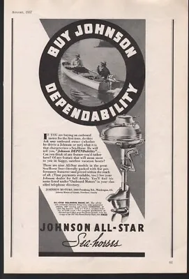 1937 Johnson Boat Motor Engine Outboard Nautical Waukegan  All Star Sport  21063 • $28.95