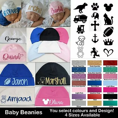 Baby Beanie Hat Personalised Cap Newborn -12 Months Baby Shower Gift Custom Name • $14.99