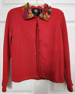 Michael Simon Event Red Sweater Trim Rhinestone  Size S • $65