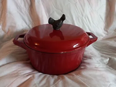 $35 • Buy Technique Red Enameled Cast Iron Dutch Oven With Lid & Rooster Knob