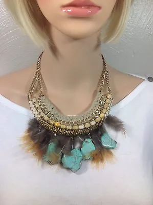 $19.99 • Buy Chico S Gorgeous Turquoise & Feather Necklace