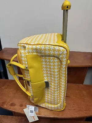 New Samantha Brown Rolling Embosse Houndstooth Wheeled Weekender Yellow / White • $169.95