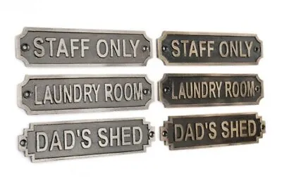 Cast Metal Distressed Gold Or Silver Metal Signs- Laundry- Staff Only- Dads Shed • £9.99
