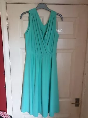 Vintage 60s 70s 80s Dress Turquoise Skater Marilyn Monroe Scarf Collar Size 16 • £25