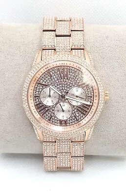 Michael Kors Womens Bradshaw Pave Glitz Watch Rose Gold Stainless Steel Mk6933 • $159