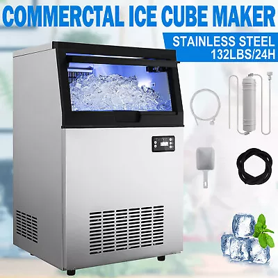 Commercial Ice Maker 80/90/110/132/150Lbs Ice Cube Machine 22/33Lbs Storage SUS • $359.90