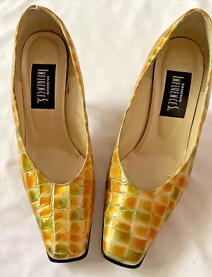 Yellow Reptile Pumps Heels Shoes Sz US 10 D Women Fashion Influences Slip On • $19.04
