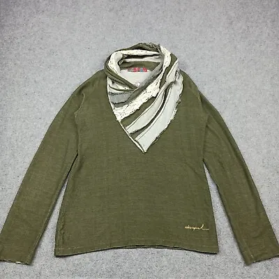 Desigual Womens Jumper XL - 42 Green Cotton Knit Scarf Detail Sweater Pullover • $55.99