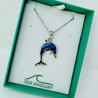 Paua Shell Dolphin Necklace Pendant Abalone Shell Tide Jewellery Gift Box • £17.50