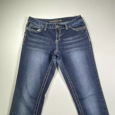 Maurices Womens Straight Leg Jeans Blue Stretch Low Rise Whiskered Denim M Reg • $10.79