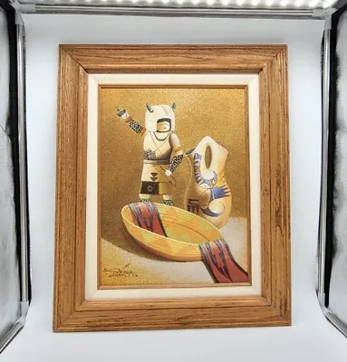 Vintage Myung Mario Jung Native American Southwest Sand Painting On Canvas ~Sign • $136.12