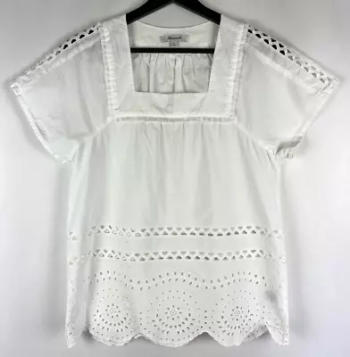 Madewell Women's White Eyelet Scalloped Trim Square Neck Angelica Blouse X-Small • $5.60