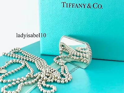 Tiffany & Co. Men's Coin Edge Dog Tag Pendant Beaded Unisex Necklace Silver 20  • $425