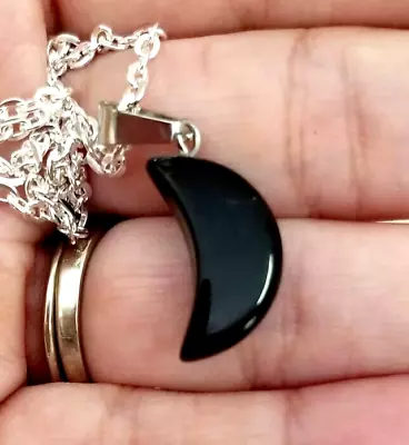 Black Onyx Moon Necklace Crescent Moon Jewelry Black Moon Pendant Gothic Goth • $22.95