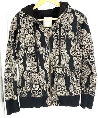 Merona Women's Black And Beige Paisley Hooded Zipper Sweatshirt Jacket Size S • $18