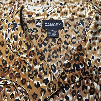 Canopy Shirt Men 2XL Animal Print Black Trim Button Front Short Sleeve Leopard • $27.99