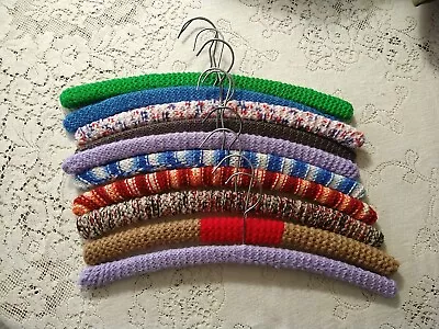 Lot Of 10 Vintage Granny Handmade Crochet Knit Wood Hangers CottageCore • $32.99