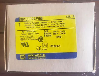 Square D 8910DPA43V06 3P 480VAC 50A Definite Purpose Contactor • $50