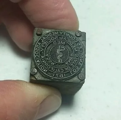 Vintage Letterpress Printing Block Los Angeles County Medical Assoc Society • $18.50